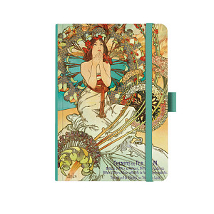 Notes A5 Premium Alfons Mucha 2027 tečky Tyrkysový