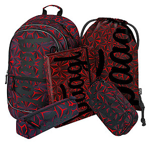 5 SET Core Red Polygon: batoh, penál, pouzdro, sáček, desky