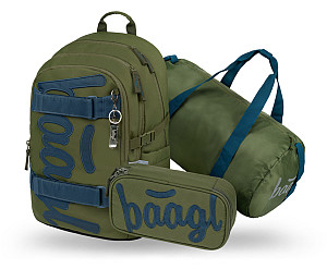BAAGL SET 3 Skate Olive: batoh, penál, sportovní taška GRS