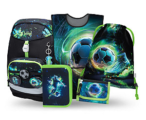 BAAGL SET 5 Airy Plus Fotbal: batoh, penál, sáček, zástěra, peněženka