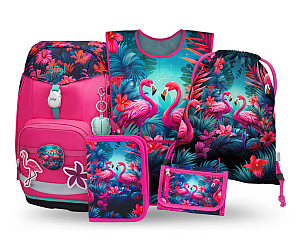 BAAGL SET 5 Airy Plus Plameňáci: batoh, penál, sáček, zástěra, peněženka