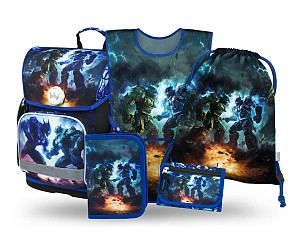 BAAGL SET 5 Ergo Roboti: aktovka, penál, sáček, zástěra, peněženka