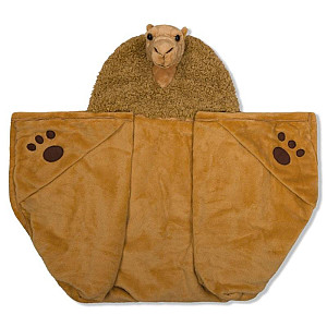 Cozy Noxxiez hřejivá deka s kapucí se zvířátkem a tlapkovými kapsami - Velbloud