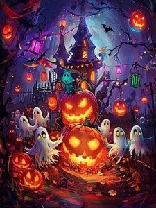 Diamantový obrázek - Halloweenský zámek 30x40 cm