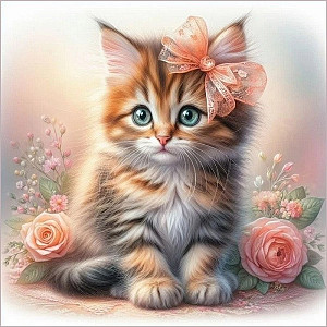 Diamantový obrázek - Kotě a růže 30x40 cm