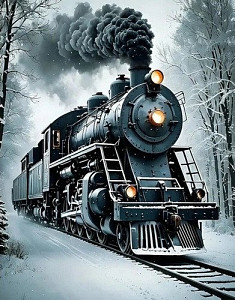 Diamantový obrázek - Parní lokomotiva 30x40 cm