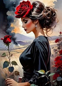 Diamantový obrázek - Profil dámy s růžemi 30x40 cm