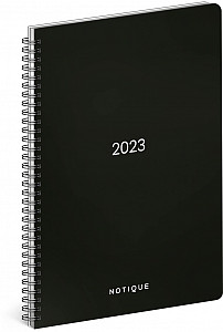 Diář 2023: Černý - A5, spirálový, 14,8 × 21 cm