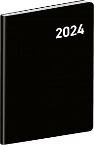 Diář 2024 - Černý, plánovací měsíční, kapesní, 7 x 10 cm