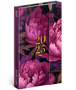 NOTIQUE Týdenní magnetický diář Fialové květy 2025, 13 x 21 cm
