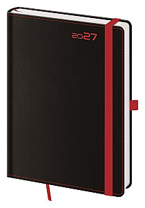 Diář 2027 denní A5 Black Red s poutkem na propisku