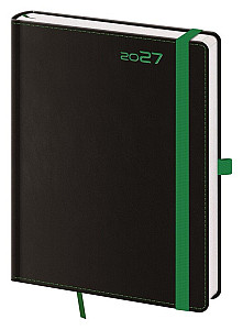 Diář 2027 týdenní B6 Black Green s poutkem na propisku