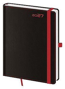 Diář 2027 týdenní B6 Black Red s poutkem na propisku