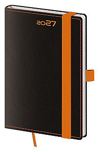 Diář 2027 týdenní kapesní Black Orange s poutkem na propisku