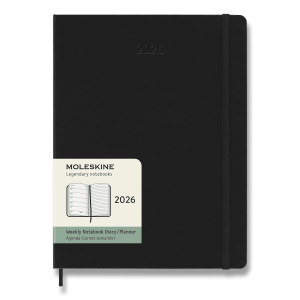 Diář Moleskine 2026 - tvrdé desky, XL, týdenní, černý