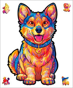 Dřevěné puzzle - Šťastné štěně