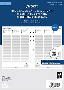 FILOFAX kalendář 2026 A5, týden/2 str, linky, ČJ+SJ