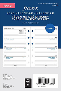 FILOFAX kalendář 2026 kapesní, týden/2 str, linky, ČJ+SJ