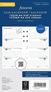 FILOFAX kalendář 2026 osobní, týden/2 str, linky, ČJ+SJ