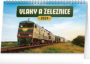 Kalendář 2024 stolní: Vlaky a železnice, 23,1 × 14,5 cm