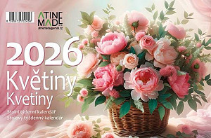 Kalendář 2026 Květiny, stolní, týdenní, 15 x 22,5 cm