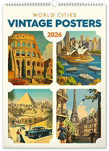 Kalendář 2026 nástěnný: Vintage plakáty - světová města, 33 x 46 cm