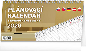 Kalendář 2026 stolní: Plánovací s evropskými svátky, 25 x 12,5 cm