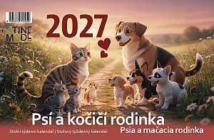 Kalendář 2027 Psí a kočičí rodinka, stolní, týdenní, 14 x 21,4 cm