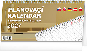 Kalendář 2027 stolní: Plánovací s evropskými svátky, 25 x 12,5 cm