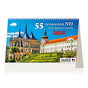 Kalendář stolní 2024 - 55 turistických nej Čech, Moravy a Slezska