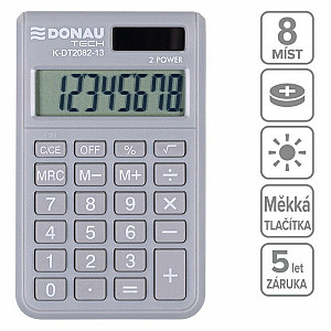 Kapesní kalkulačka DONAU TECH 2082, 8místná, sv. šedá