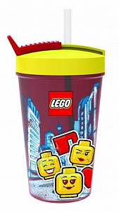 Kelímek s brčkem LEGO ICONIC Girl - žlutá/červená