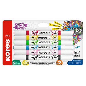 Kores akrylové popisovače, oboustranný hrot 2 v 1 - set 6 barev