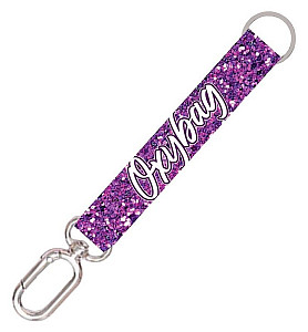 Krátká klíčenka s karabinkou Purple glitter