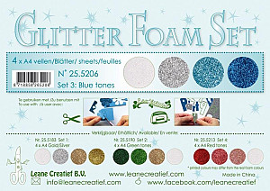 LEANE Speciální pěnová guma na výrobu květin A4 - Glitter modrá, bílá,stříbrná 4 ks