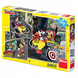 Mickey a Minnie - Závodníci - puzzle 3x55 dílků