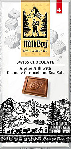 MILKBOY SWISS Mléčná čokoláda crunchy Caramel & Sea Salt 85g