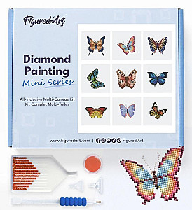 Mini diamantové malování série 9 obrázků 15x15cm - Motýli