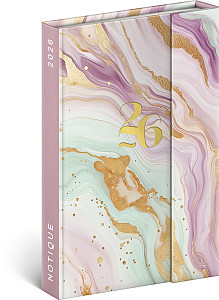 NOTIQUE Týdenní magnetický diář Růžový mramor 2026, 11 x 16 cm