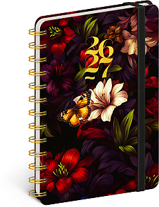 Diář 18měsíční spirálový 2026/2027 Petito - Rudé květy, 13 x 18 cm