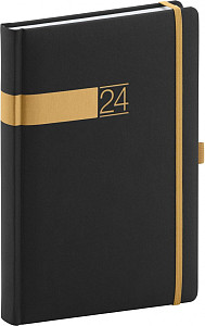 Denní diář Twill 2024, černo-zlatý, 15 × 21 cm