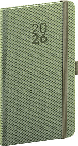 Diář 2026: Diamante - olivový, kapesní, 9 x 15,5 cm
