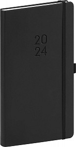 Kapesní diář Nox 2024, černý / černý, 9 × 15,5 cm