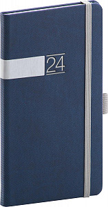 Kapesní diář Twill 2024, modro-stříbrný, 9 × 15,5 cm