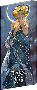 NOTIQUE Kapesní diář Alfons Mucha 2026, plánovací měsíční, 8 x 18 cm