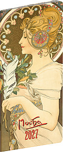 NOTIQUE Kapesní diář Alfons Mucha 2027, plánovací měsíční, 8 x 18 cm