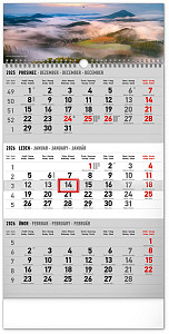 Kalendář 2026 nástěnný: 3měsíční Krajina šedý - s českými jmény, 29,5 x 43 cm