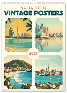 NOTIQUE Nástěnný kalendář Vintage plakáty – světová města 2027, 33 x 46 cm