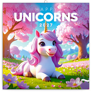 Kalendář 2027 poznámkový: Veselí jednorožci, 30 x 30 cm