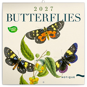 NOTIQUE Poznámkový kalendář Motýli 2027, PLASTIC FREE, 30 x 30 cm